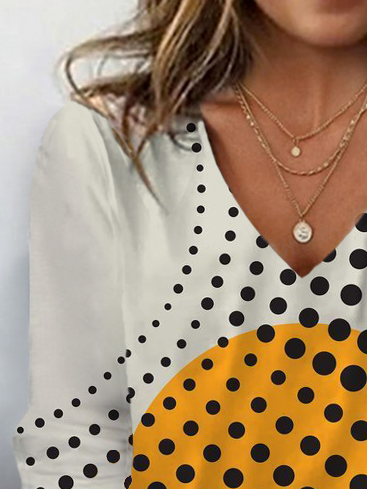 Women's Long Sleeve Tee T-shirt Spring/Fall Polka Dots Jersey V Neck Daily Going Out Casual Top