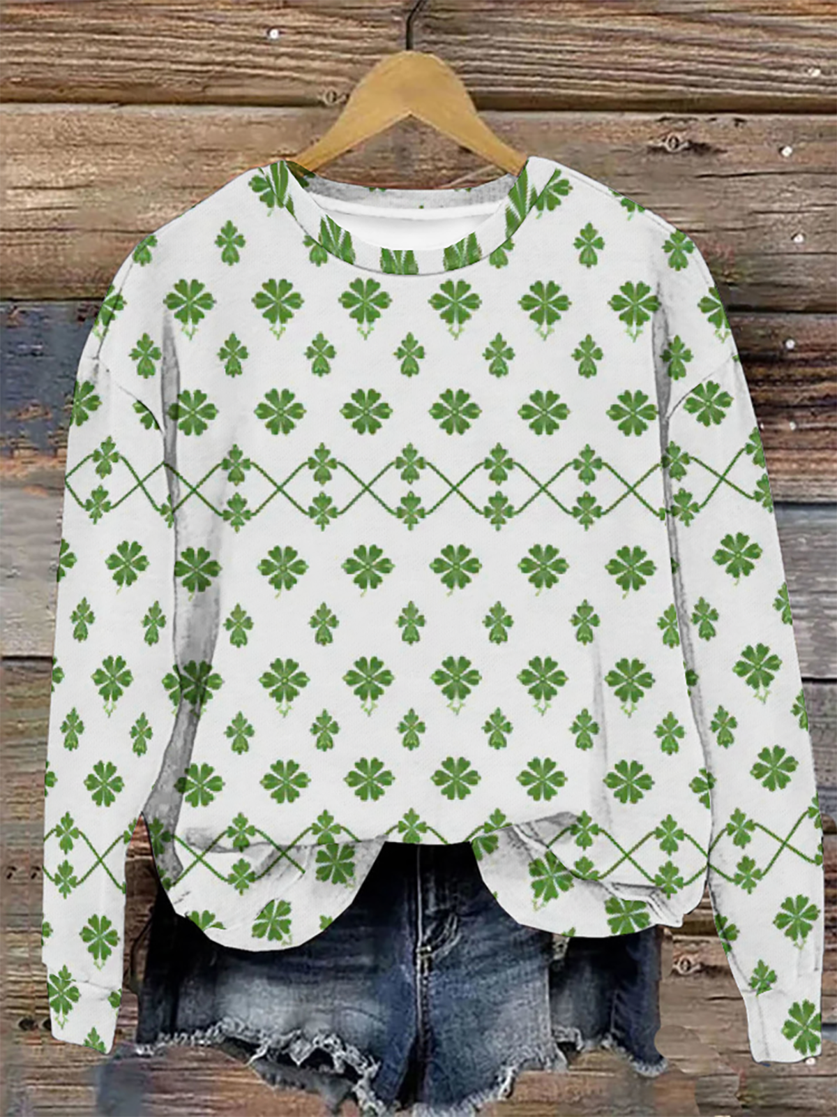 Women's Four-leaf Clover Crew Neck Casual Spring/Fall Long Sleeve Sweatshirt