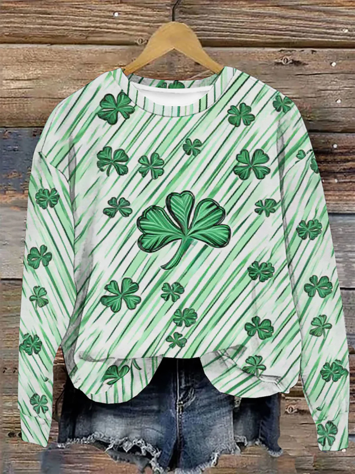 Women's Shamrock Crew Neck Casual Spring/Fall Long Sleeve Sweatshirt