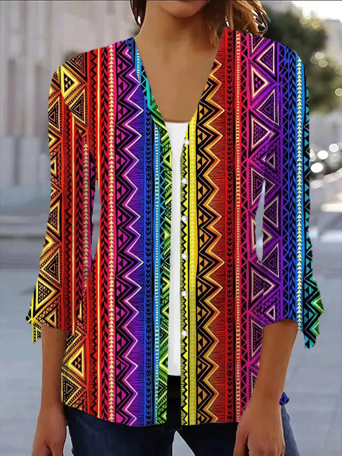 Women's Spring/Fall Outerwear Casual Ethnic Jersey Shawl Jacket