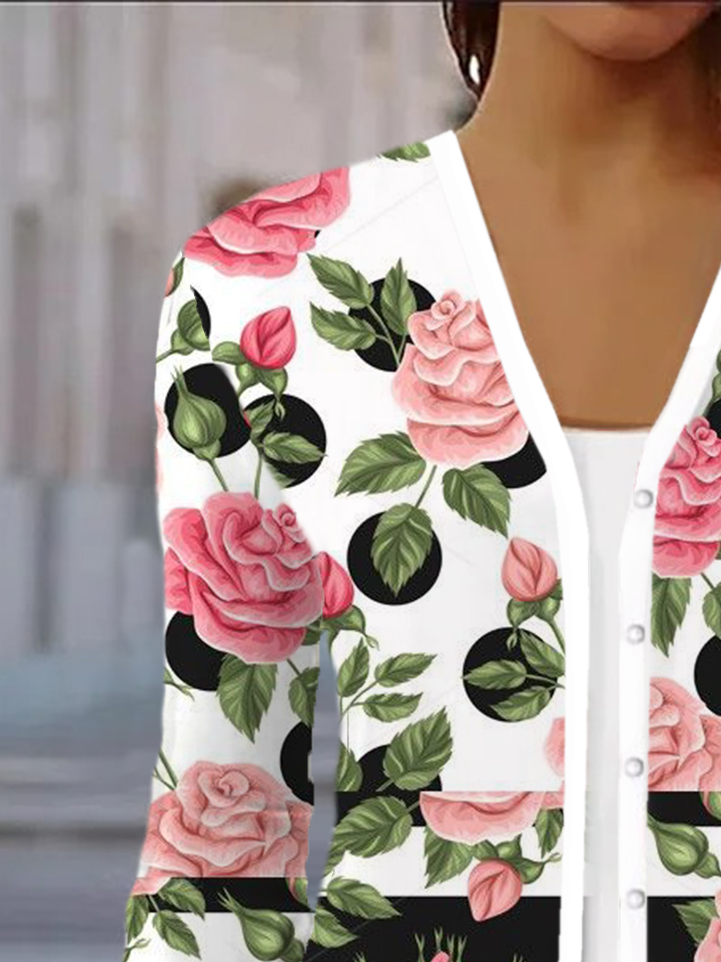 Women's Spring/Fall Outerwear Casual Floral Jersey Shawl Jacket