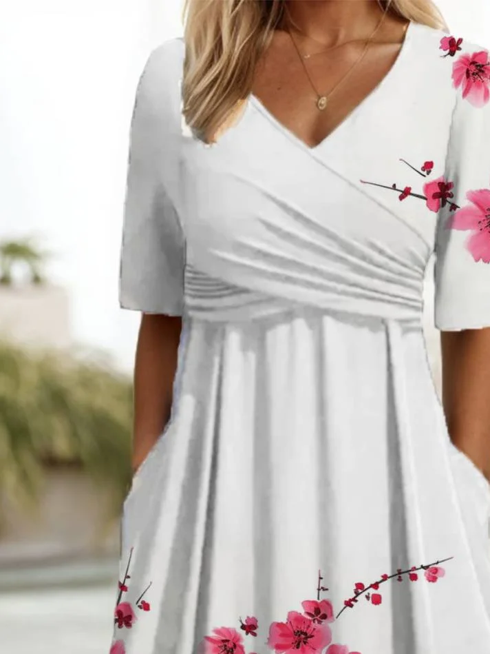 Women's Short Sleeve Summer Floral Dress V Neck Holiday Going Out Casual Maxi A-Line