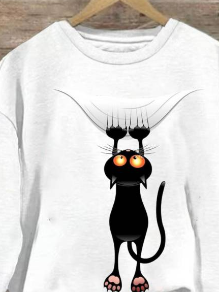 Women's Crew Neck Cat Casual Spring/Fall Long Sleeve Sweatshirt