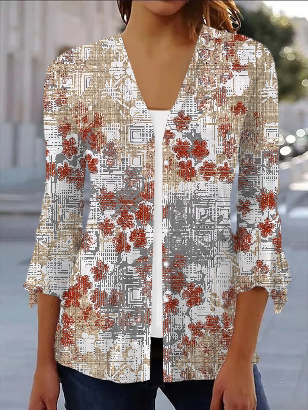 Women's Spring/Fall Outerwear Casual Floral Jersey Shawl Jacket