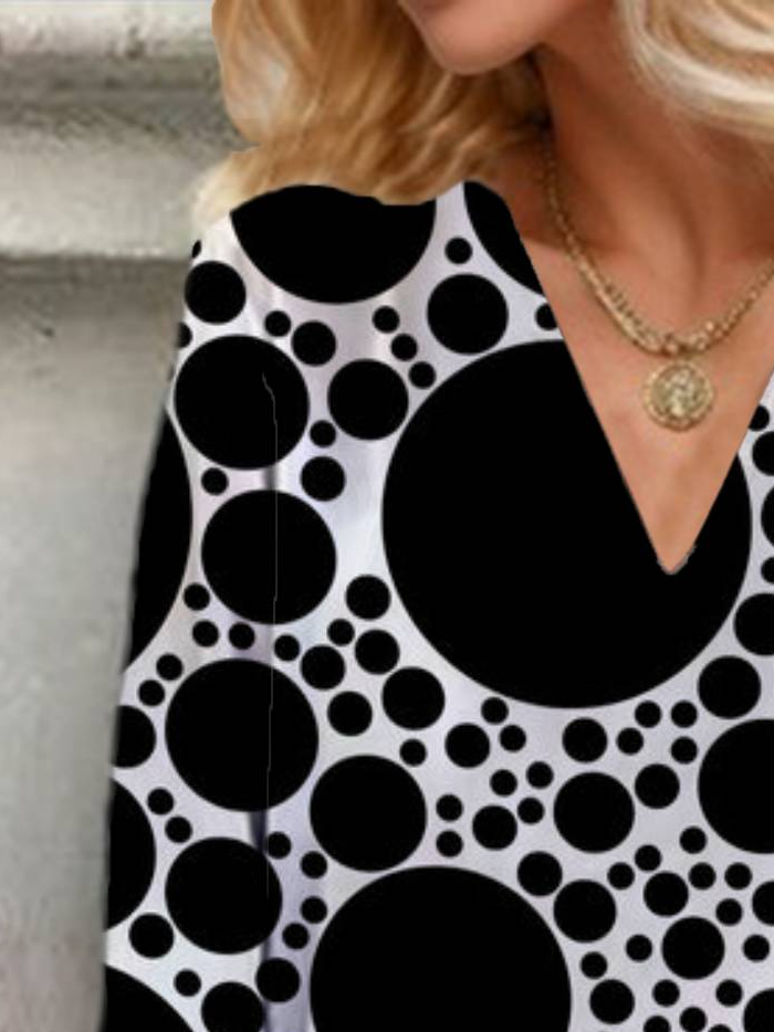 Women's Three Quarter Sleeve Blouse Spring/Fall Polka Dots V Neck Holiday Going Out Casual Top