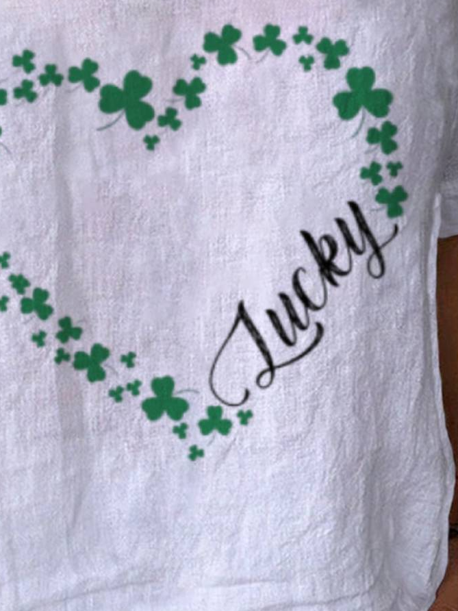 Women's St Patricks Day Shamrock Love Print Short Sleeve V Neck Cotton T-Shirt