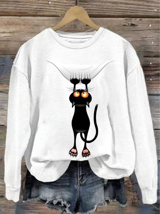 Women's Crew Neck Cat Casual Spring/Fall Long Sleeve Sweatshirt