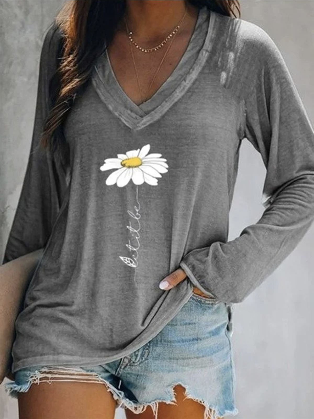 Women's Long Sleeve Tee T-shirt Spring/Fall Geometric Lace V Neck Daily Going Out Casual Top