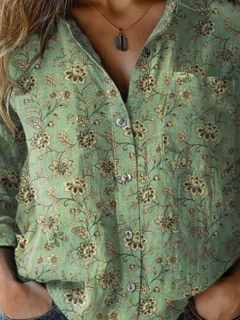 Women's Long Sleeve Shirt Spring/Fall 3D Floral Shawl Collar Daily Going Out Vintage Top