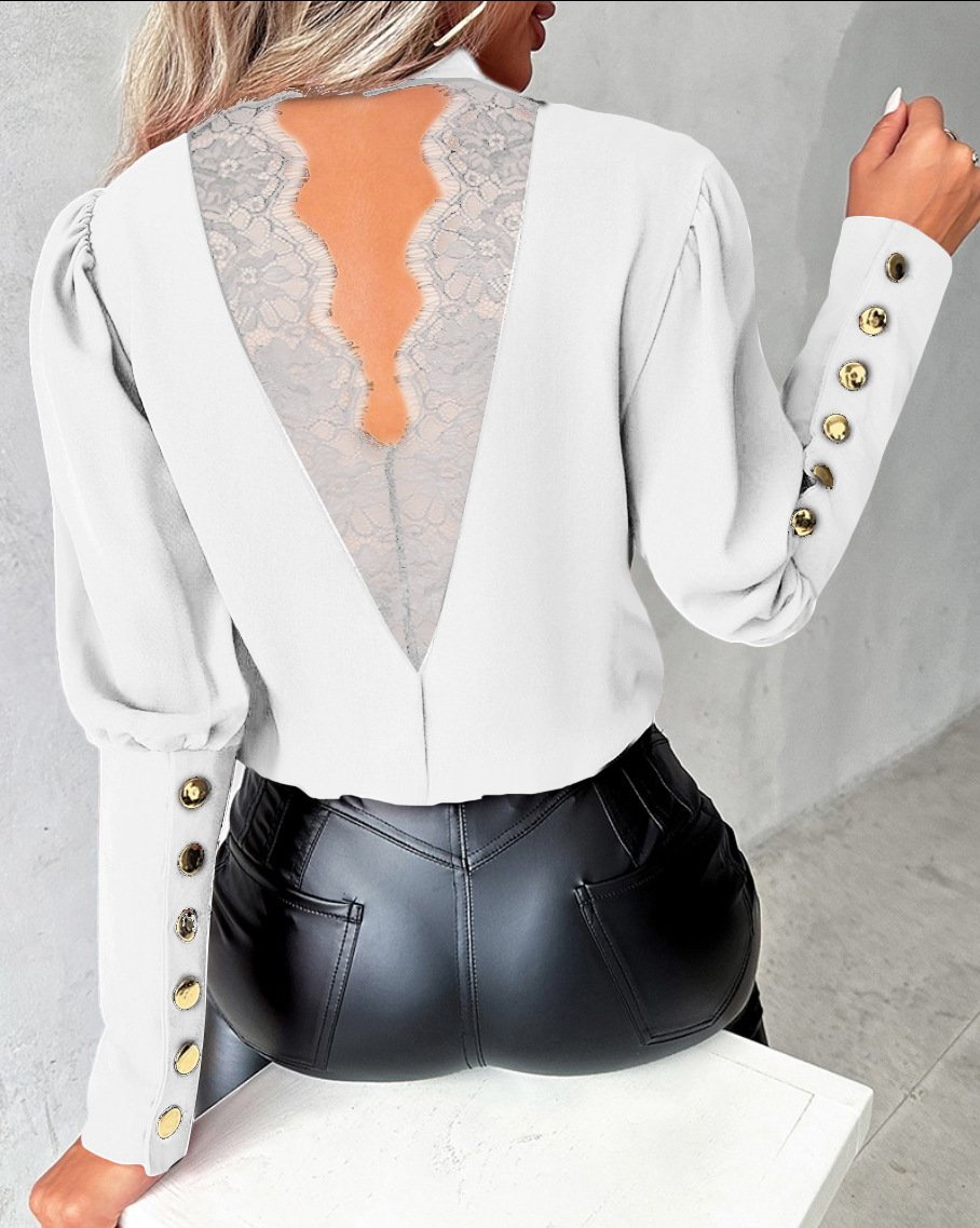 Women's Long Sleeve Blouse Spring/Fall Plain Buckle Mock Neck Daily Going Out Casual Top