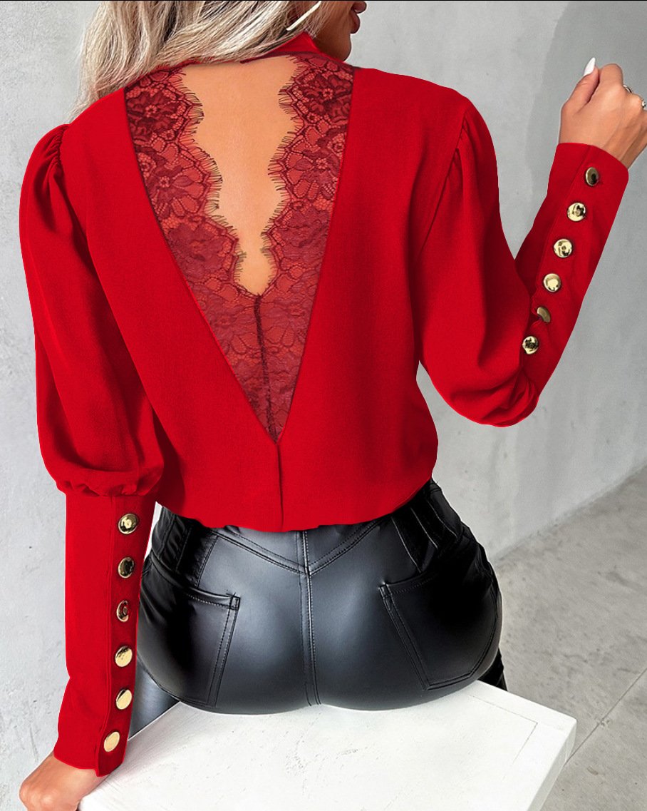 Women's Long Sleeve Blouse Spring/Fall Plain Buckle Mock Neck Daily Going Out Casual Top