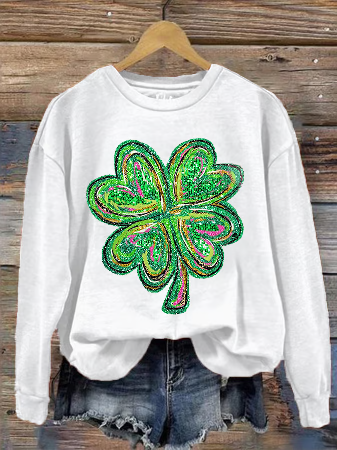 Women's Shamrock Floral Crew Neck Casual Spring/Fall Long Sleeve Sweatshirt