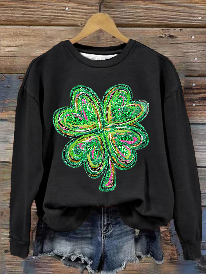 Women's Shamrock Floral Crew Neck Casual Spring/Fall Long Sleeve Sweatshirt