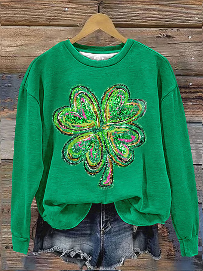 Women's Shamrock Floral Crew Neck Casual Spring/Fall Long Sleeve Sweatshirt