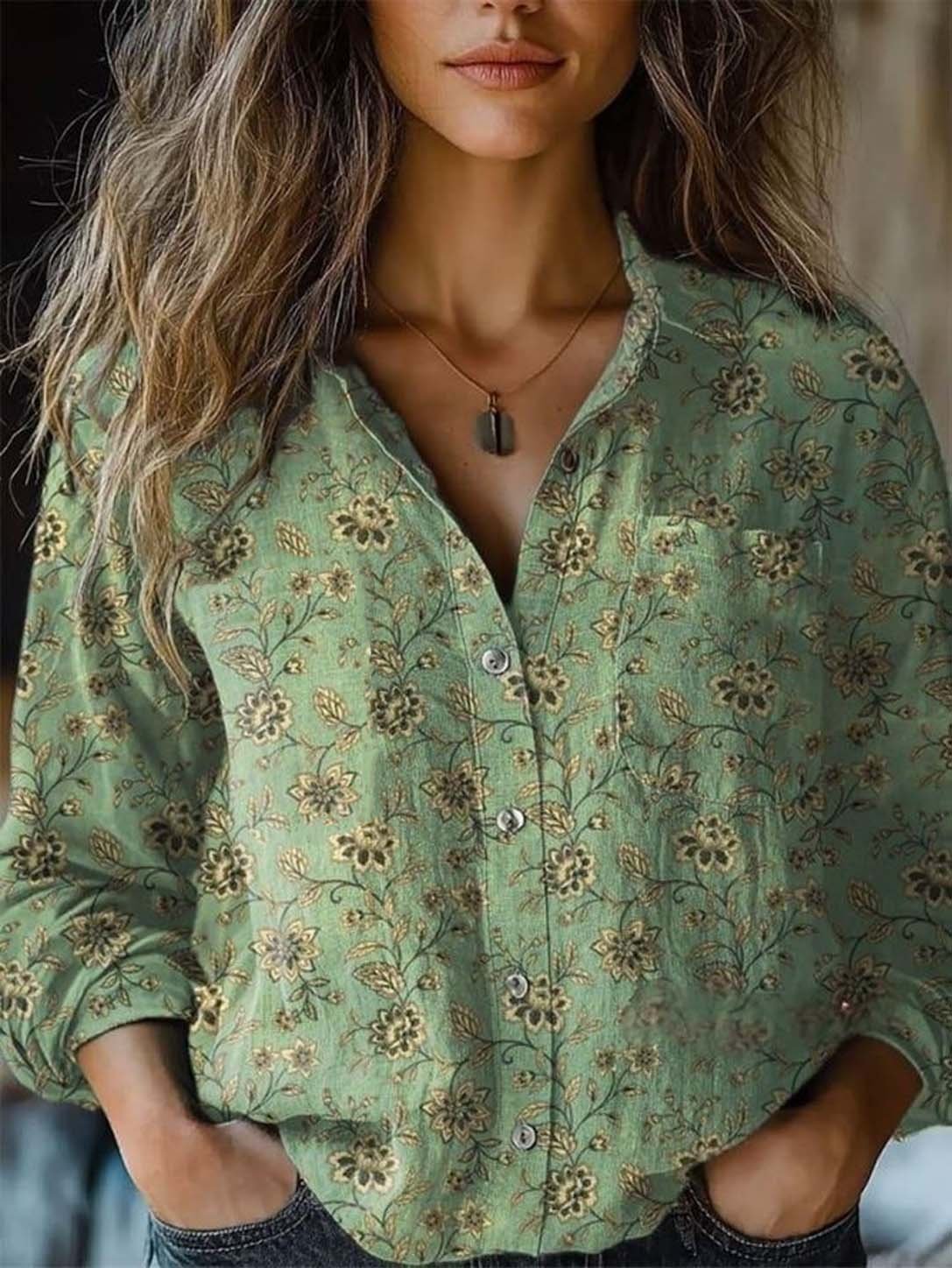 Women's Long Sleeve Shirt Spring/Fall 3D Floral Shawl Collar Daily Going Out Vintage Top