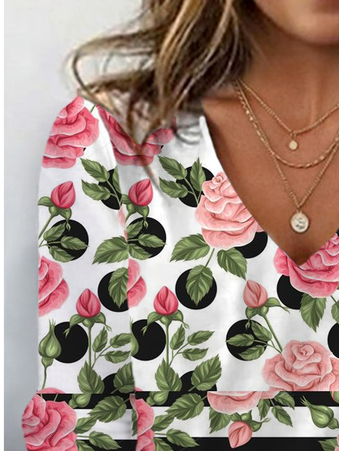 Women's Long Sleeve Tee T-shirt Spring/Fall Floral Jersey V Neck Daily Going Out Casual Top