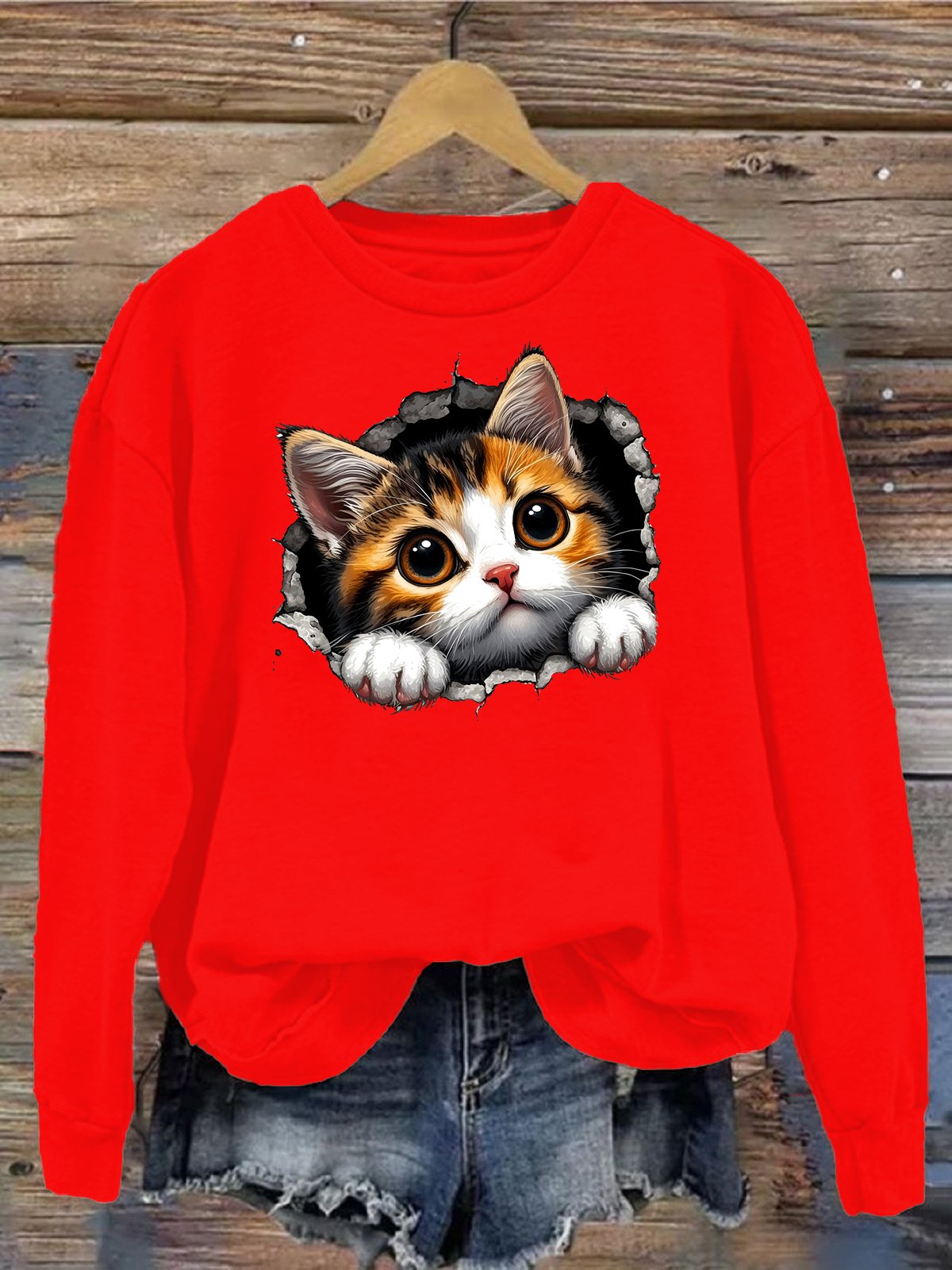 Women's Crew Neck Cat Casual Spring/Fall Long Sleeve Sweatshirt