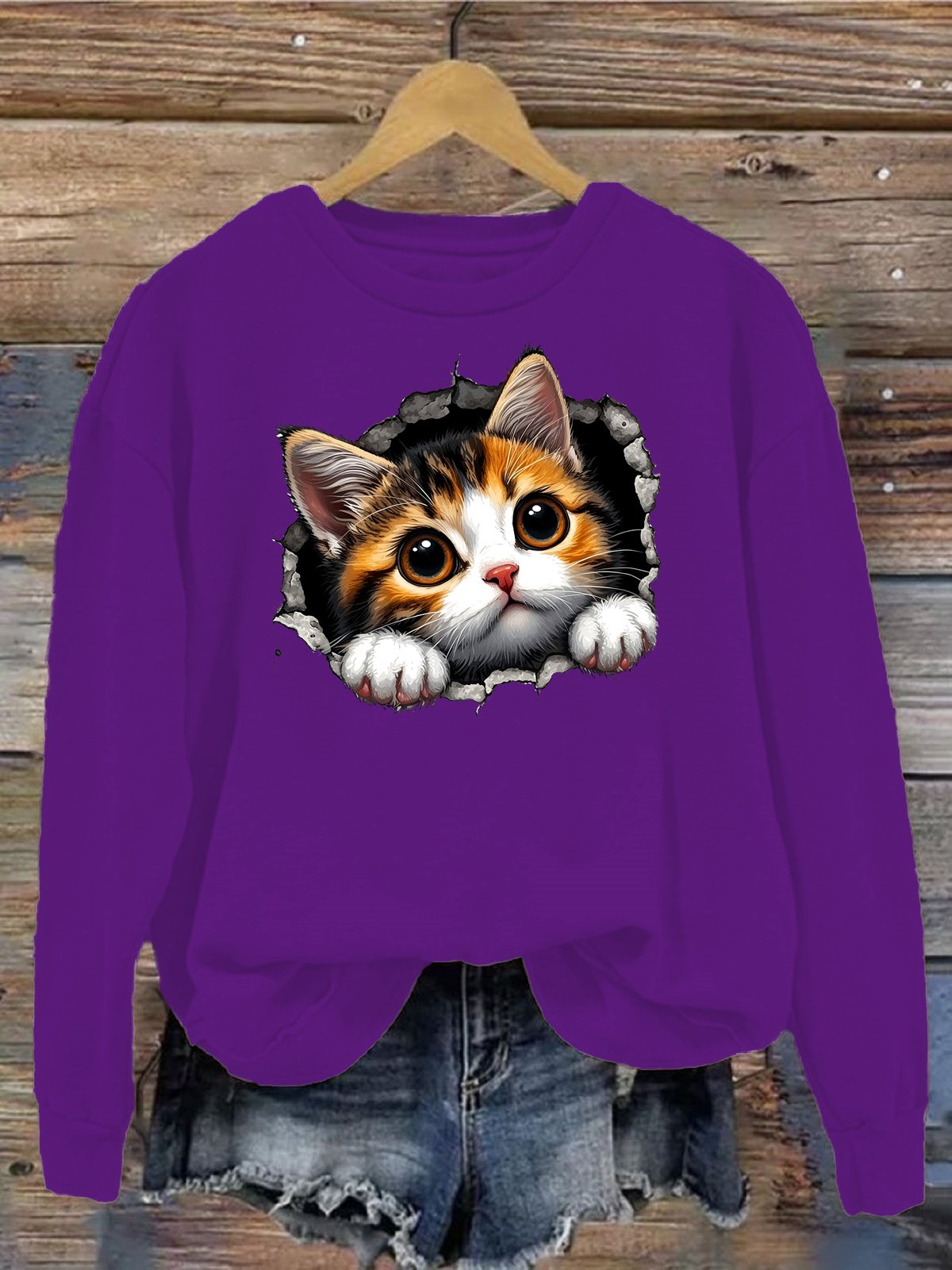 Women's Crew Neck Cat Casual Spring/Fall Long Sleeve Sweatshirt