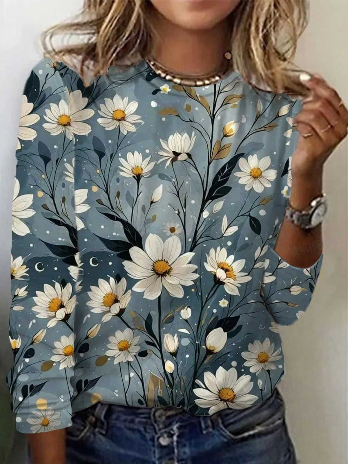 Women's Long Sleeve Tee T-shirt Spring/Fall Floral Jersey Crew Neck Daily Going Out Casual Top