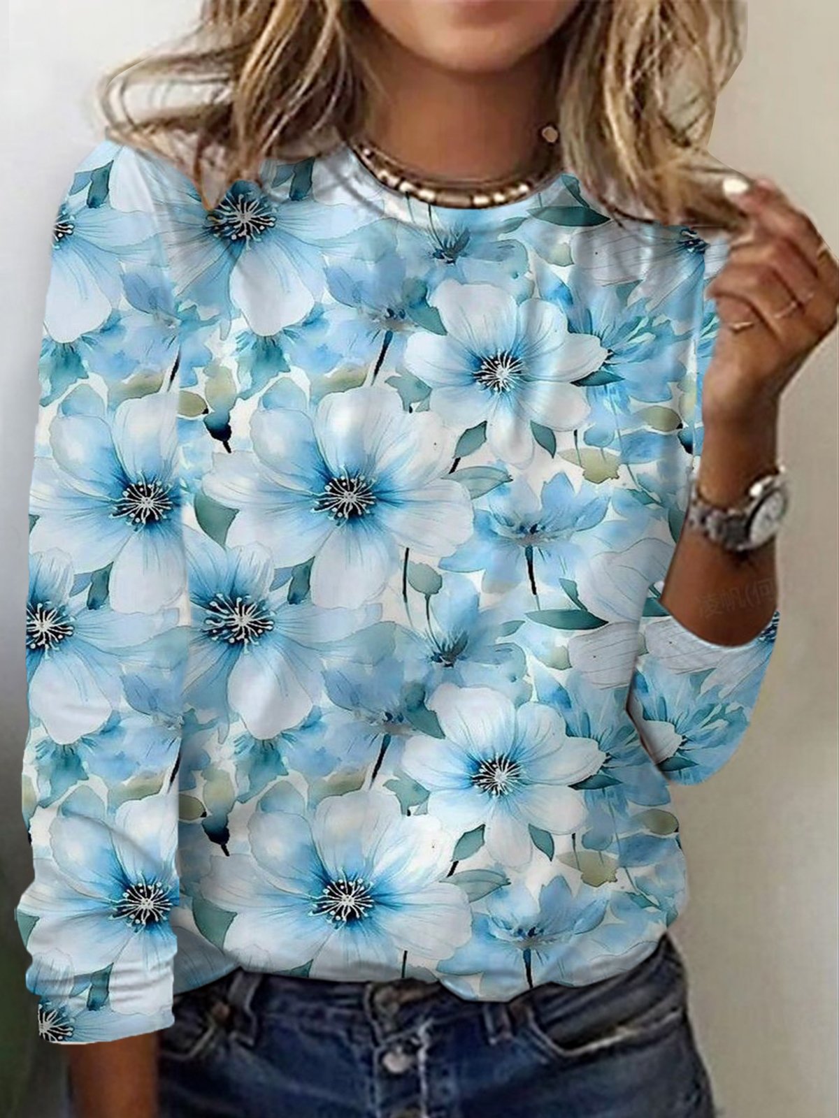 Women's Long Sleeve Tee T-shirt Spring/Fall Floral Jersey Crew Neck Daily Going Out Casual Top