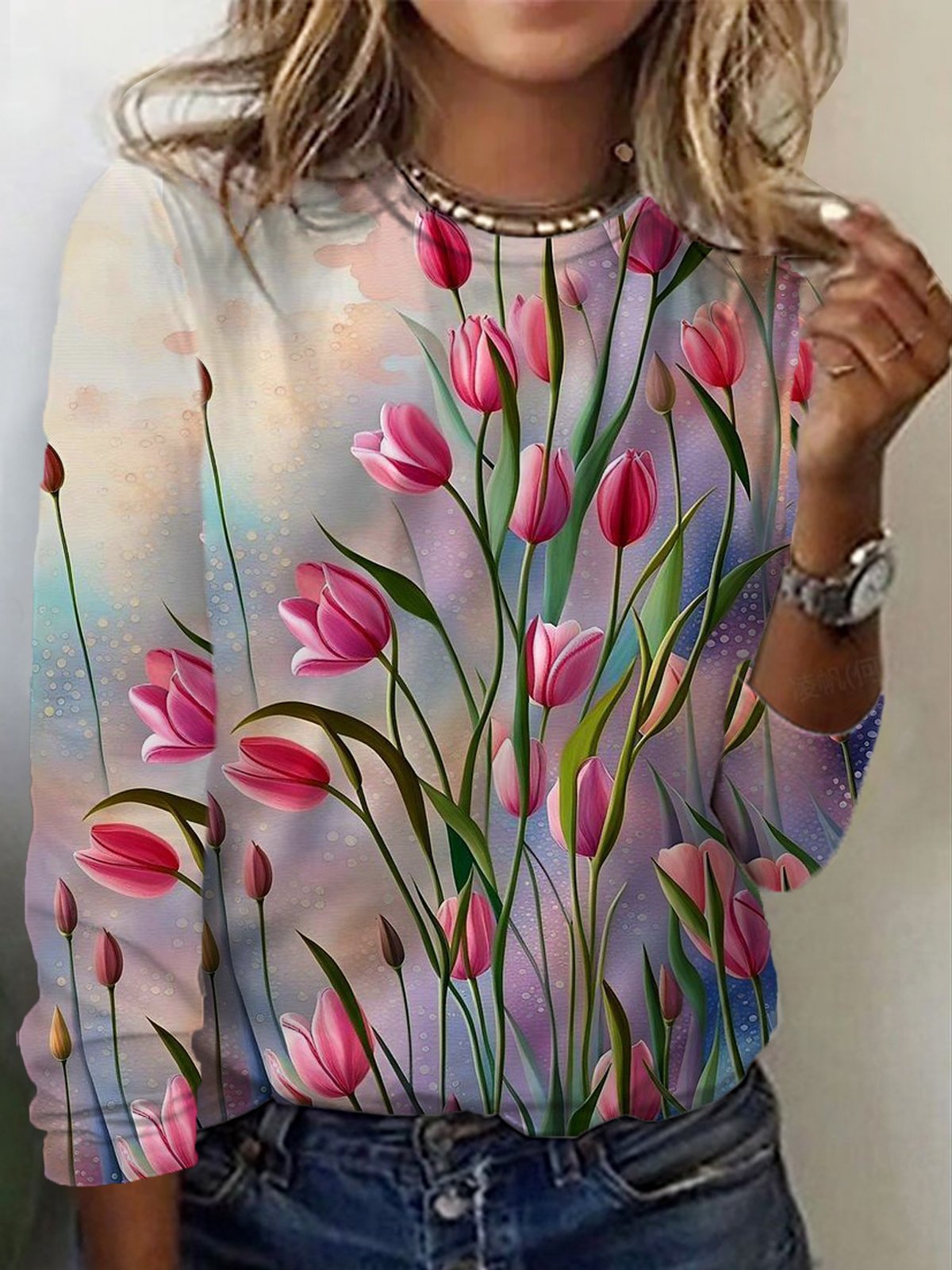 Women's Long Sleeve Tee T-shirt Spring/Fall Floral Jersey Crew Neck Daily Going Out Casual Top