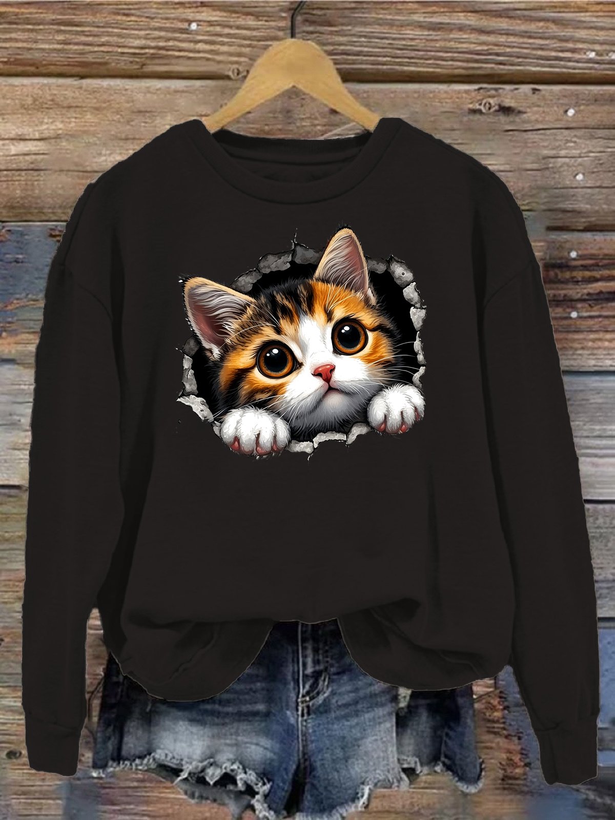 Women's Crew Neck Cat Casual Spring/Fall Long Sleeve Sweatshirt