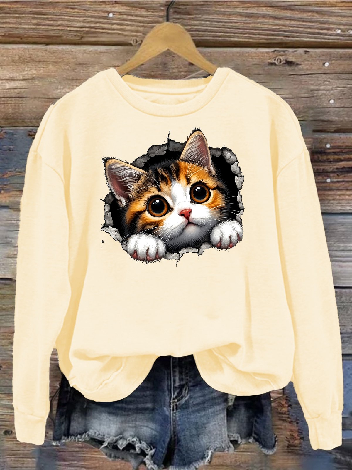 Women's Crew Neck Cat Casual Spring/Fall Long Sleeve Sweatshirt