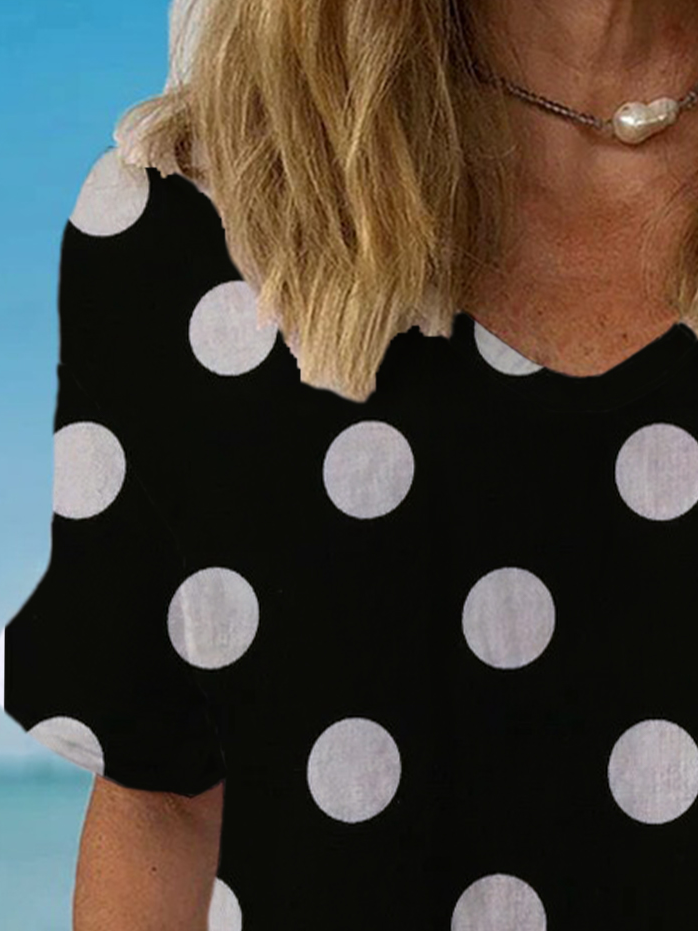 Women's Short Sleeve Blouse Summer Polka Dots Cotton Crew Neck Daily Going Out Casual Top