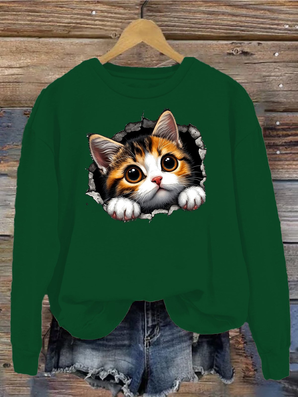 Women's Crew Neck Cat Casual Spring/Fall Long Sleeve Sweatshirt