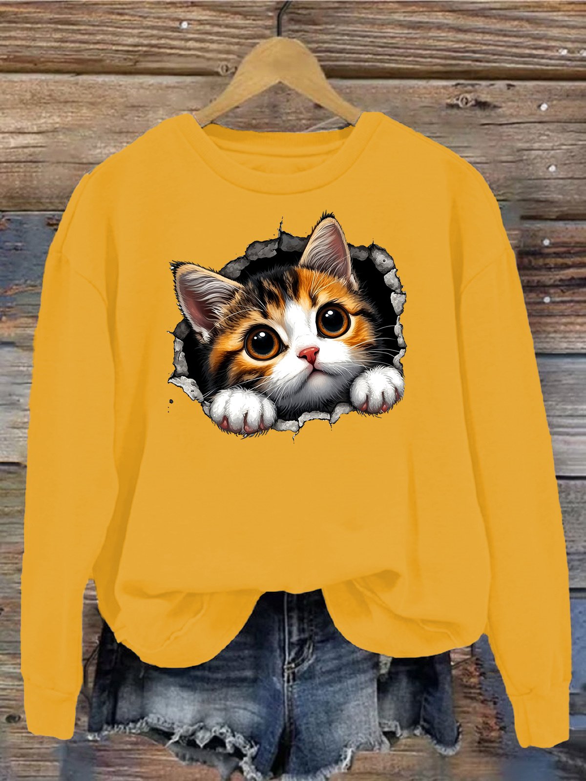 Women's Crew Neck Cat Casual Spring/Fall Long Sleeve Sweatshirt