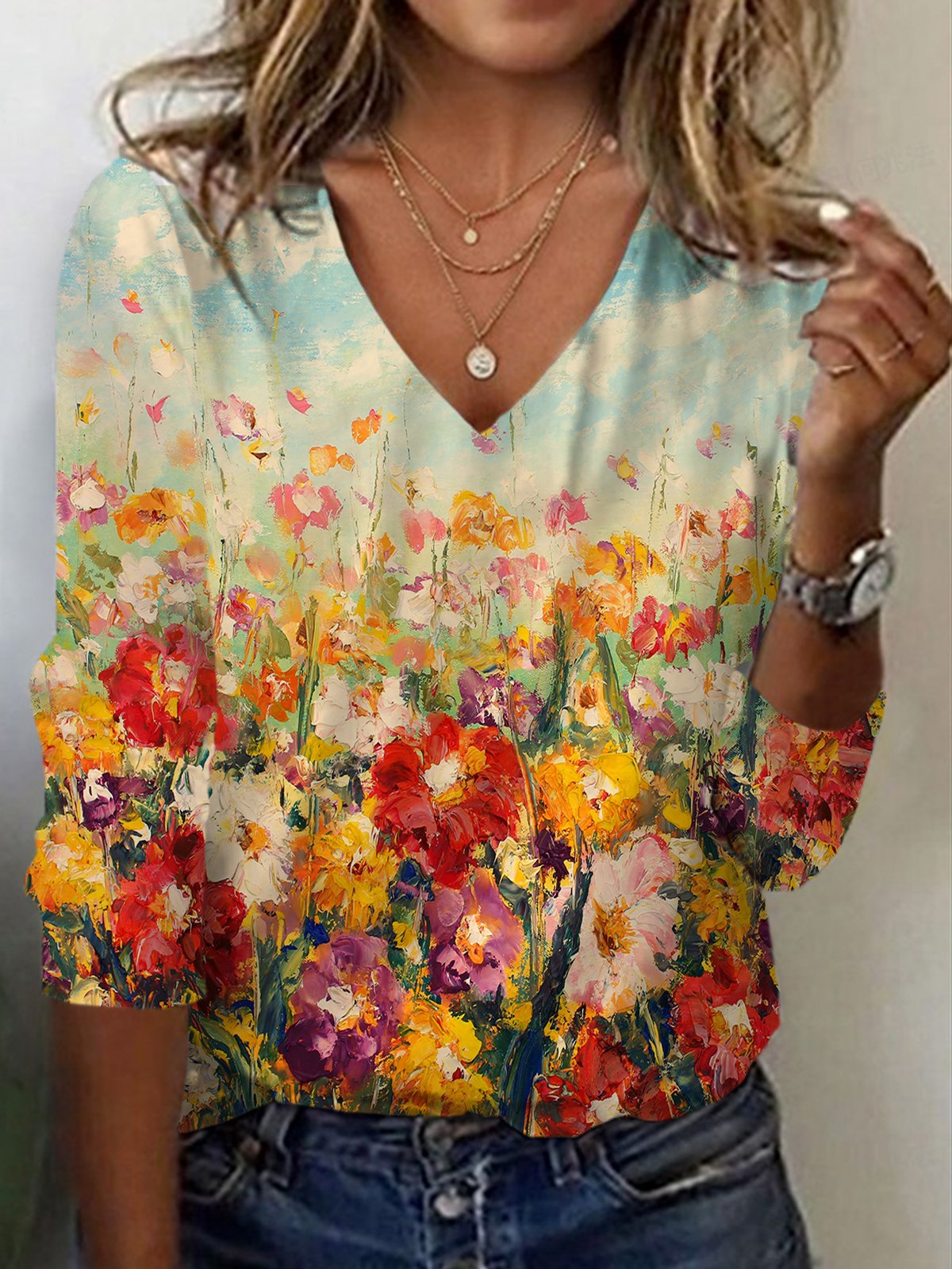 Women's Long Sleeve Tee T-shirt Spring/Fall Floral Jersey V Neck Daily Going Out Casual Top