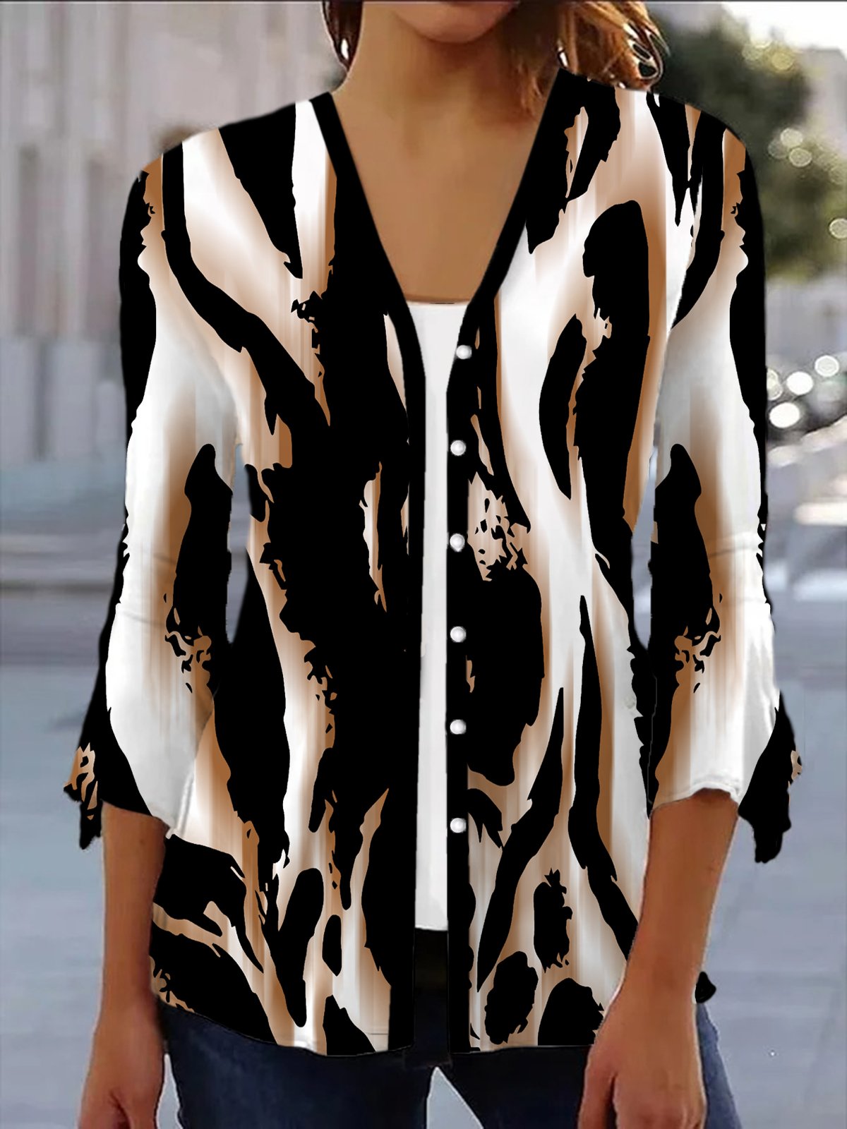 Women's Spring/Fall Outerwear Casual Zebra Jersey Shawl Jacket