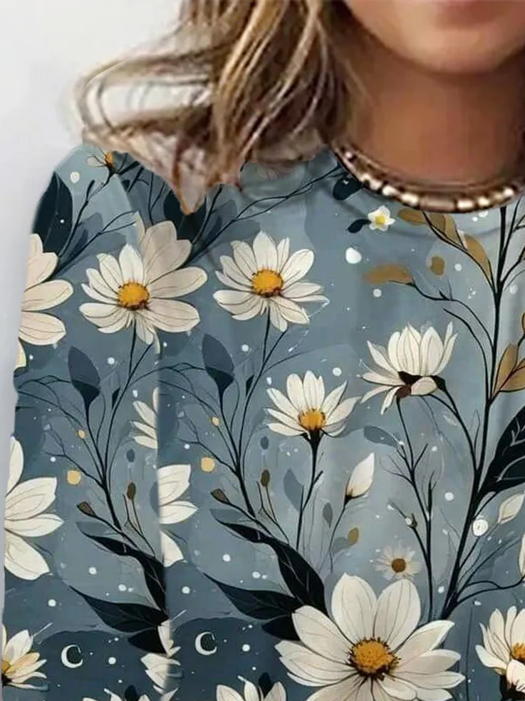 Women's Long Sleeve Tee T-shirt Spring/Fall Floral Jersey Crew Neck Daily Going Out Casual Top