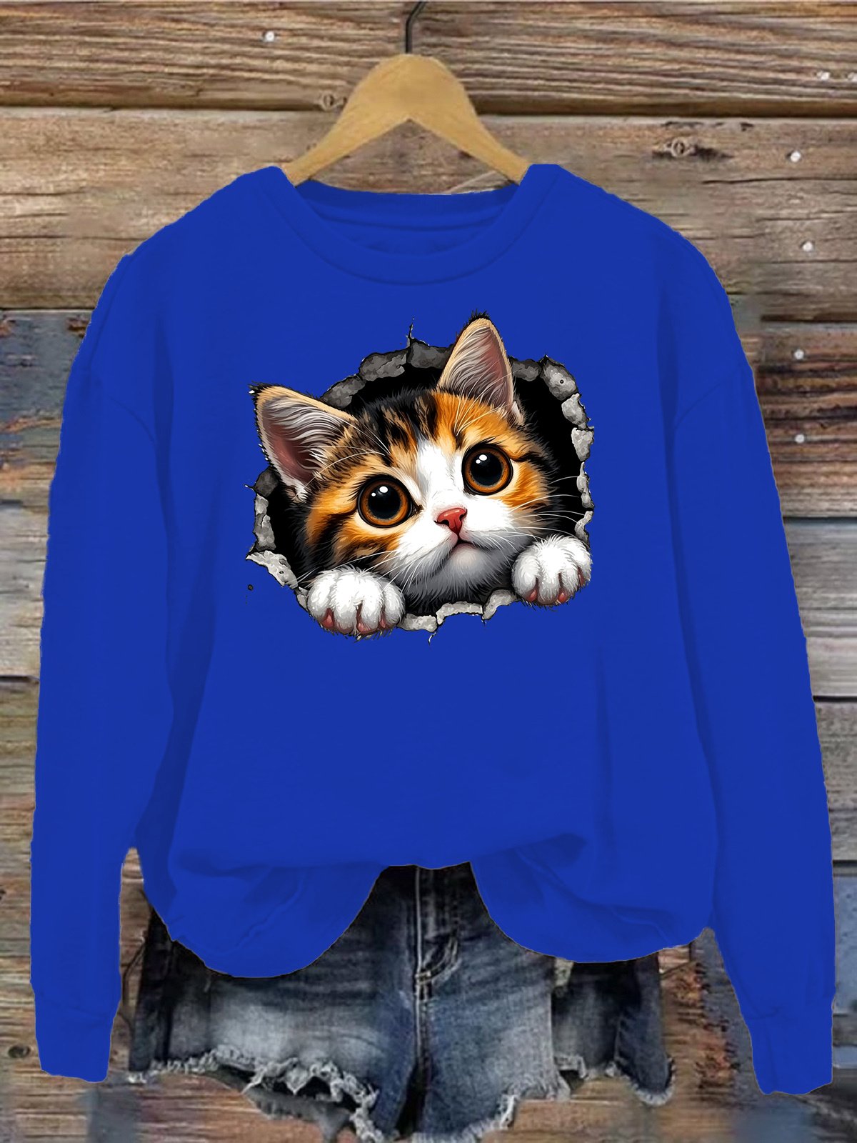 Women's Crew Neck Cat Casual Spring/Fall Long Sleeve Sweatshirt