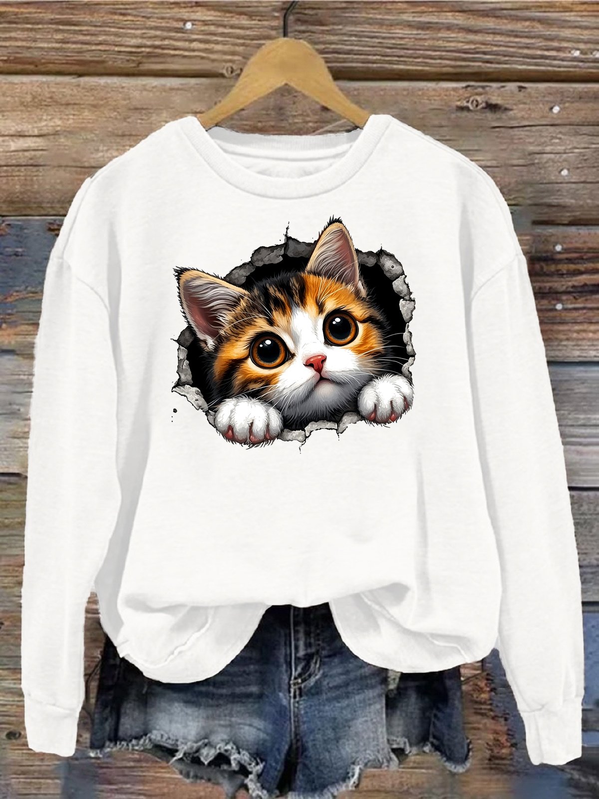 Women's Crew Neck Cat Casual Spring/Fall Long Sleeve Sweatshirt