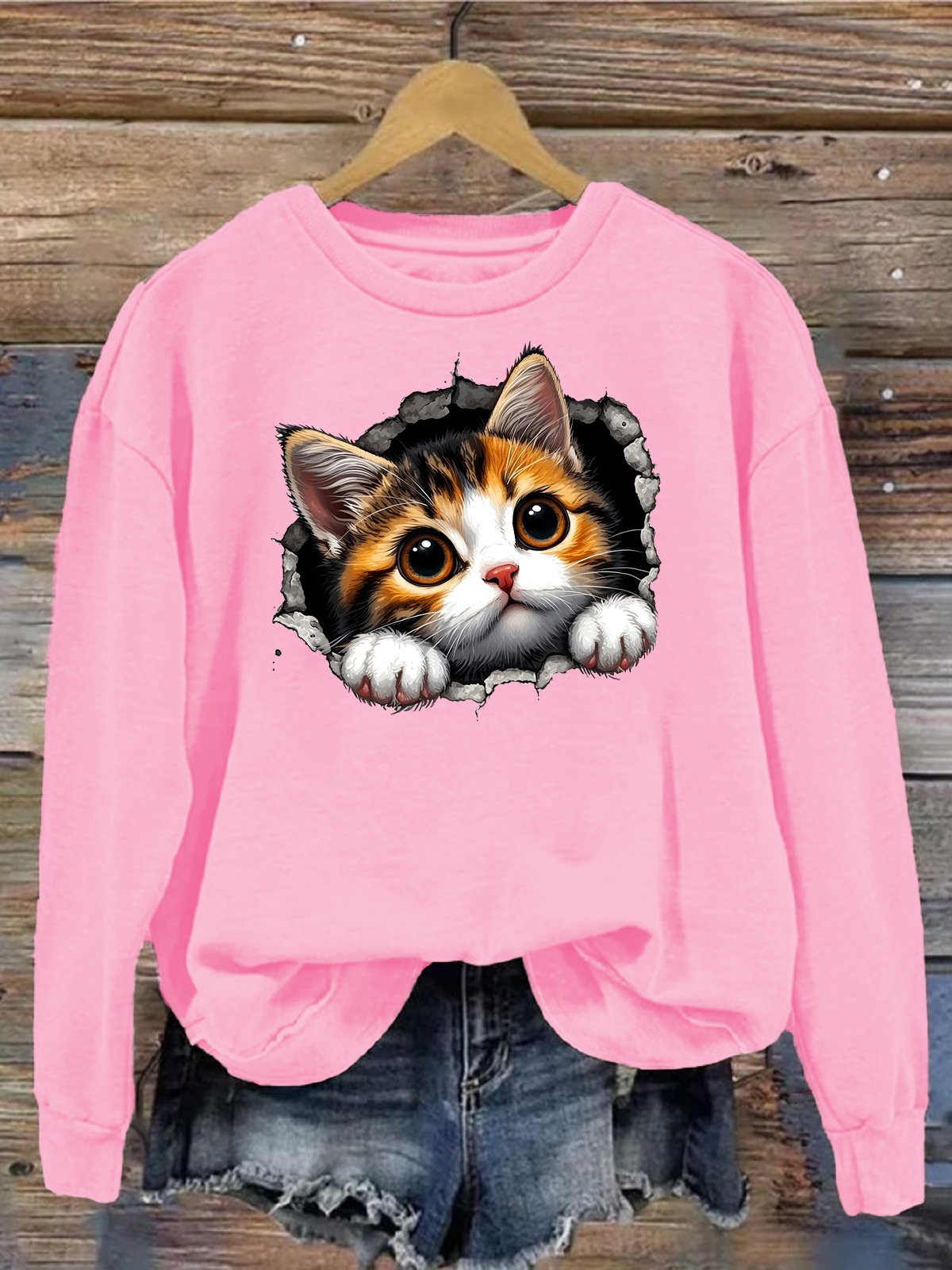 Women's Crew Neck Cat Casual Spring/Fall Long Sleeve Sweatshirt