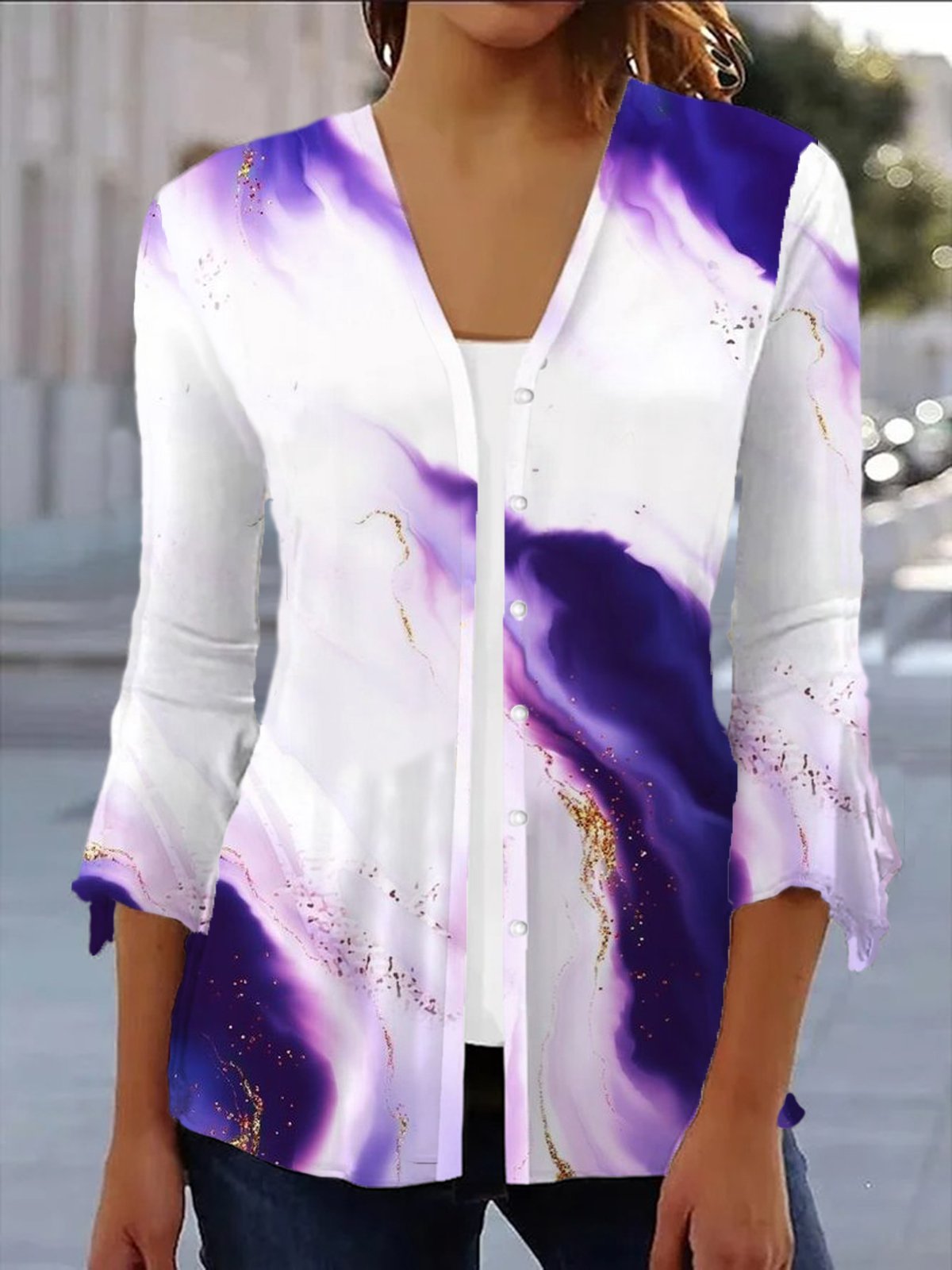 Women's Spring/Fall Outerwear Casual Abstract Jersey Shawl Jacket