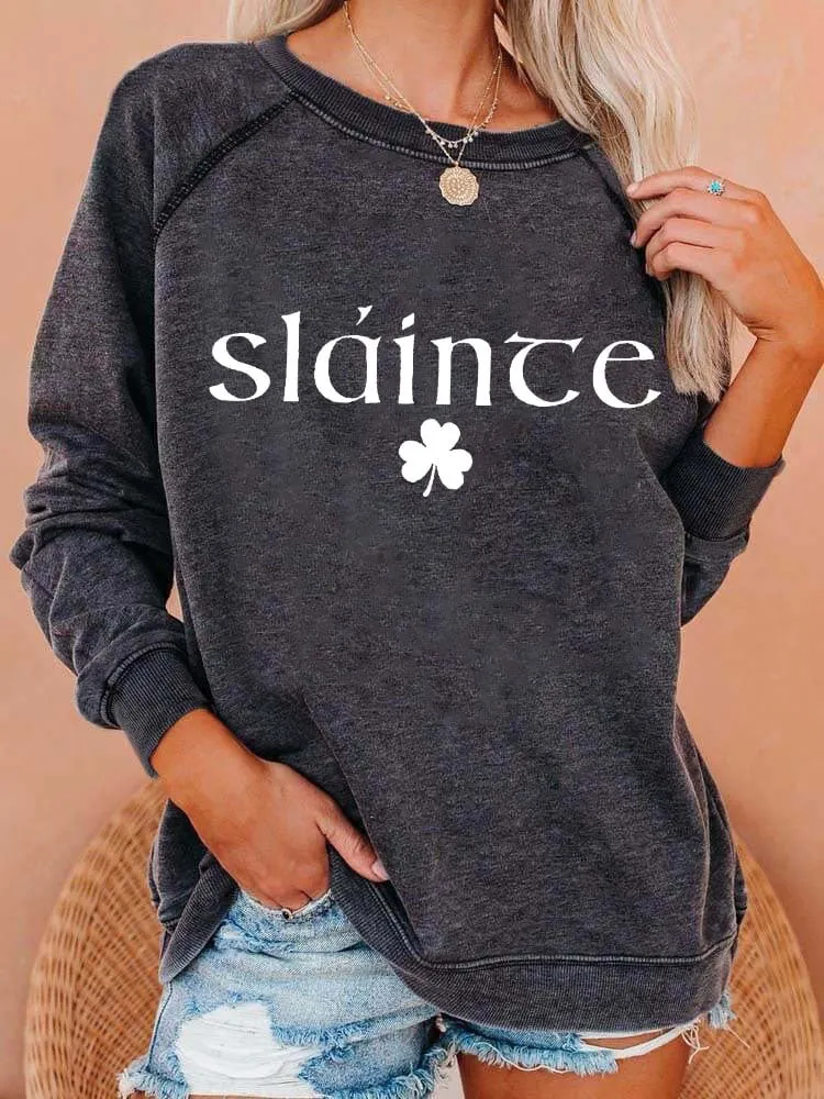 Women's Shamrock Text Letters Crew Neck Casual Spring/Fall Long Sleeve Sweatshirt