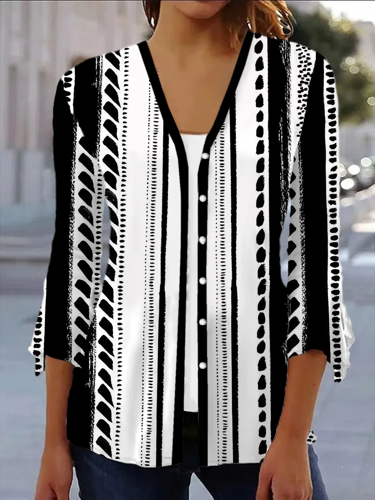 Women's Spring/Fall Outerwear Casual Geometric Jersey Shawl Jacket