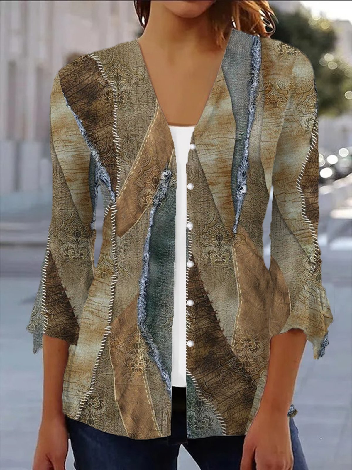 Women's Spring/Fall Outerwear Casual Geometric Jersey Shawl Jacket