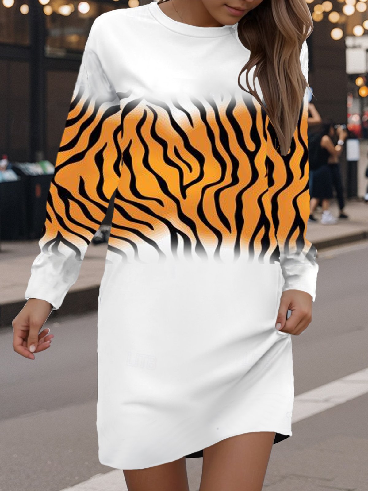 Women's Long Sleeve Spring/Fall Zebra Dress Crew Neck Daily Going Out Casual Mini H-Line Hip Skirt