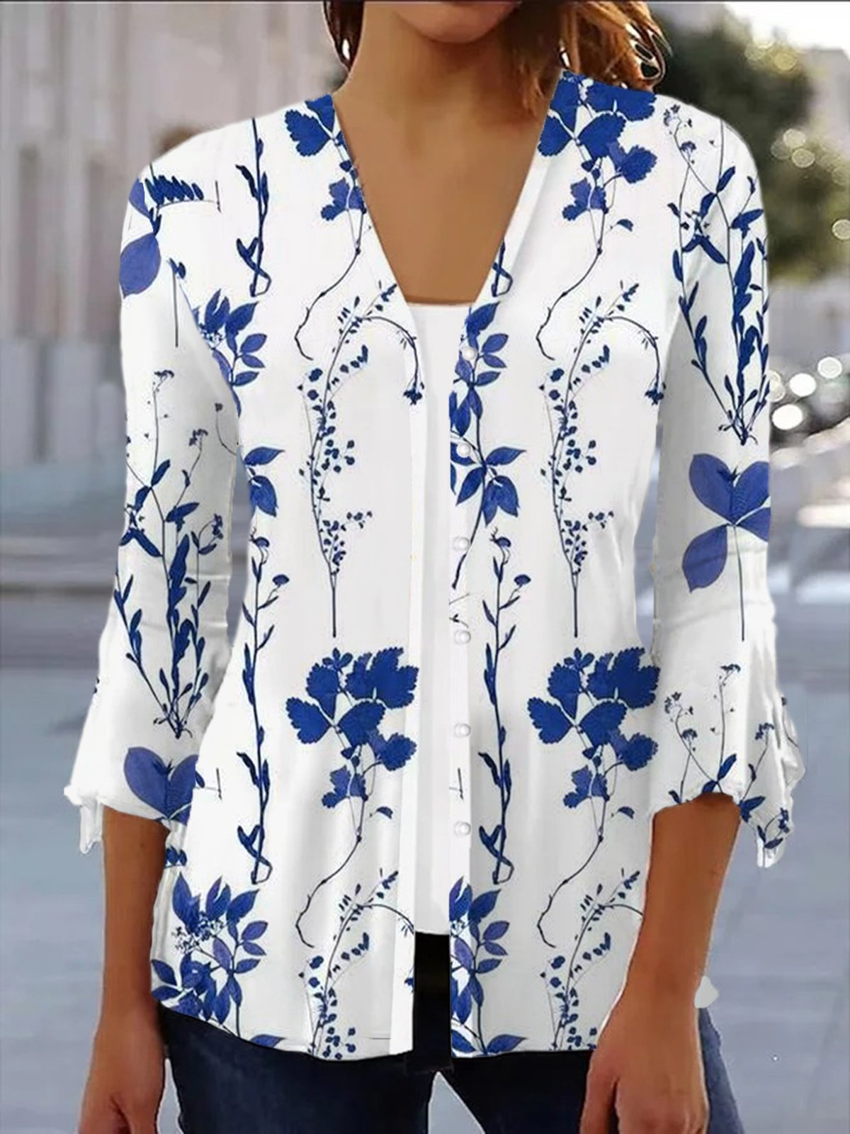 Women's Spring/Fall Outerwear Casual Floral Jersey Shawl Jacket