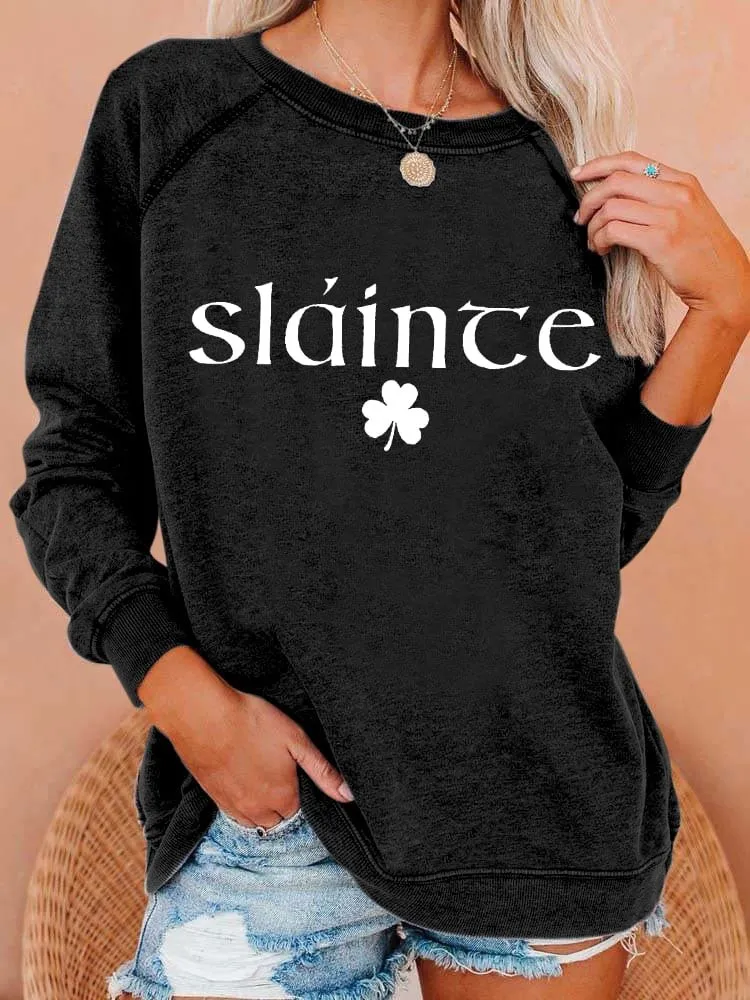 Women's Shamrock Text Letters Crew Neck Casual Spring/Fall Long Sleeve Sweatshirt