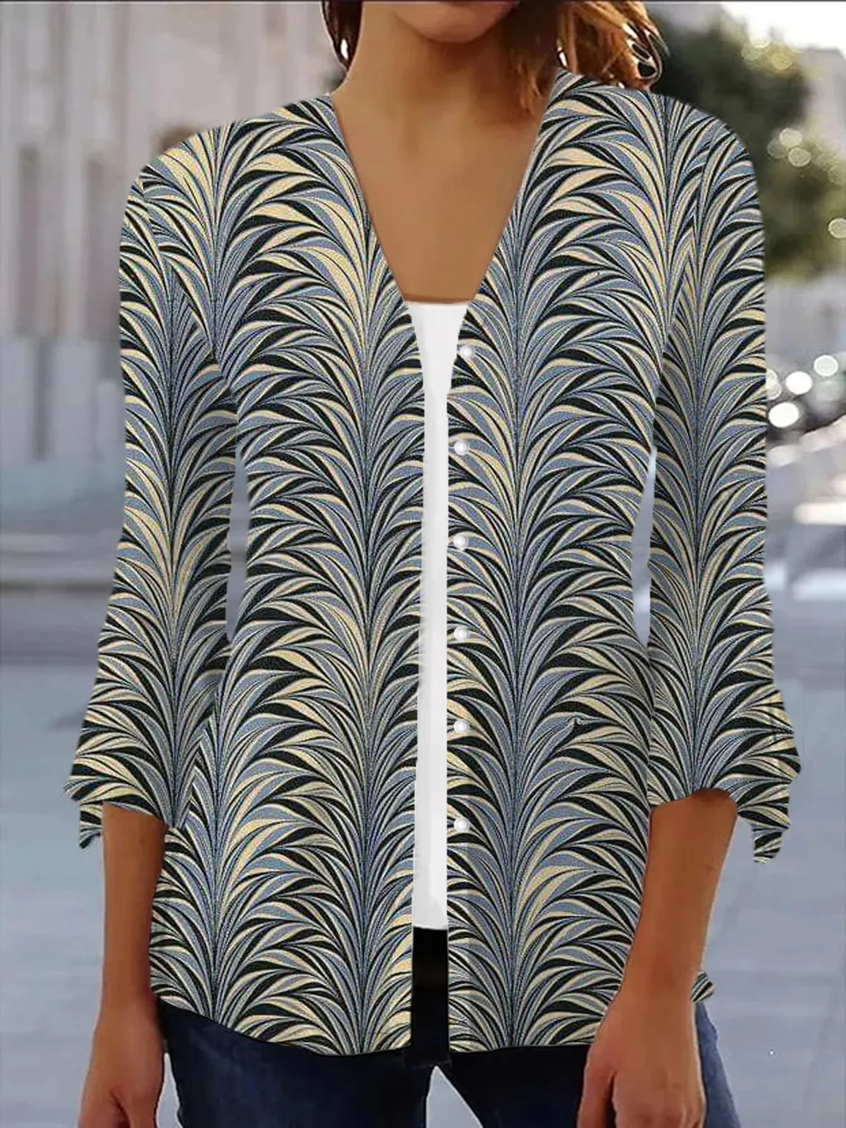 Women's Spring/Fall Outerwear Casual Abstract Jersey Shawl Jacket