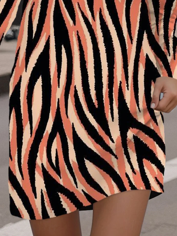 Women's Long Sleeve Spring/Fall Zebra Dress Crew Neck Daily Going Out Casual Mini H-Line Hip Skirt