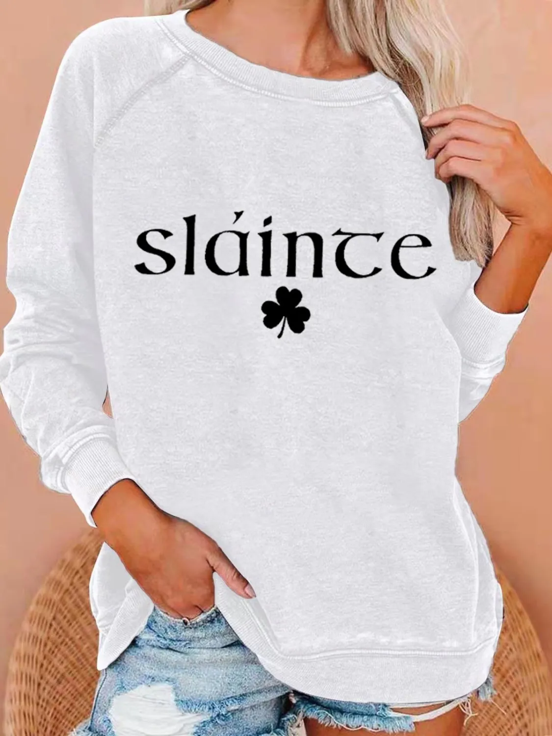 Women's Shamrock Text Letters Crew Neck Casual Spring/Fall Long Sleeve Sweatshirt