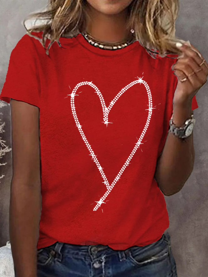 Women's Valentine's Day Design Heart Print Short Sleeve Crew Neck T-shirt