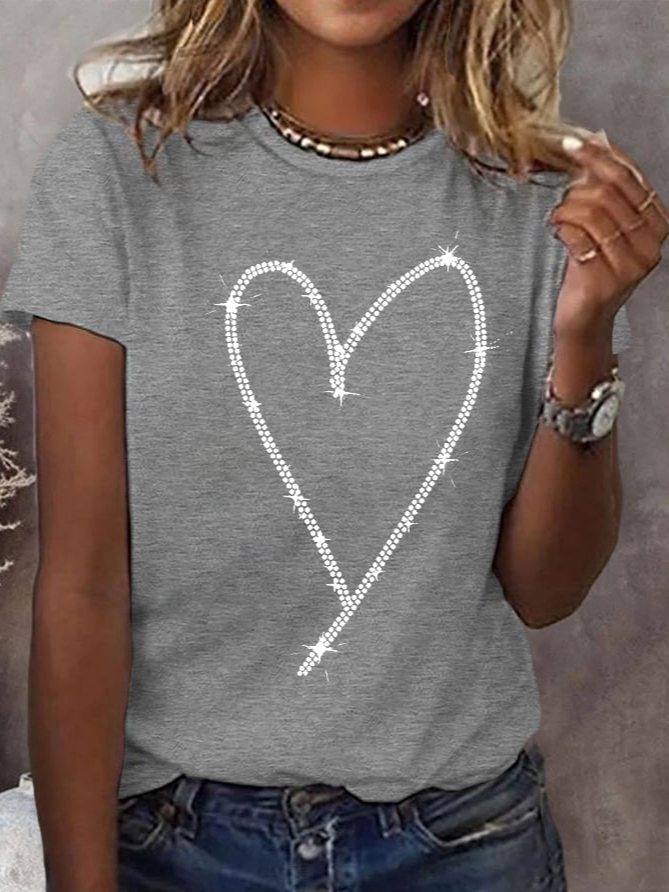 Women's Valentine's Day Design Heart Print Short Sleeve Crew Neck T-shirt