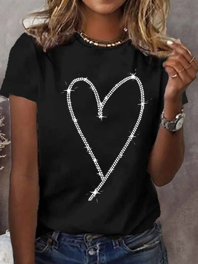 Women's Valentine's Day Design Heart Print Short Sleeve Crew Neck T-shirt