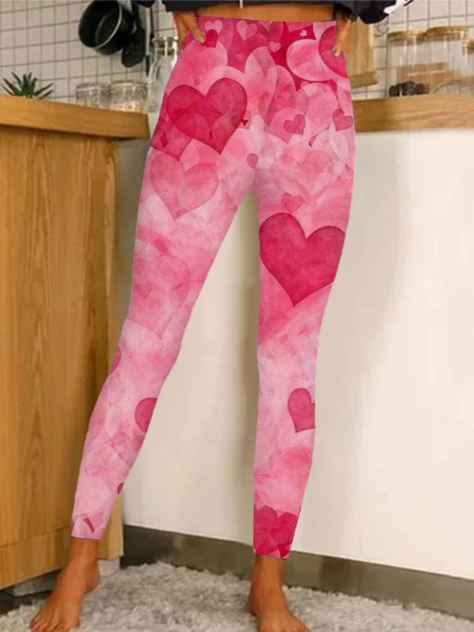 Women's Valentine Day High Waist Cute Heart Print Stretch Legging